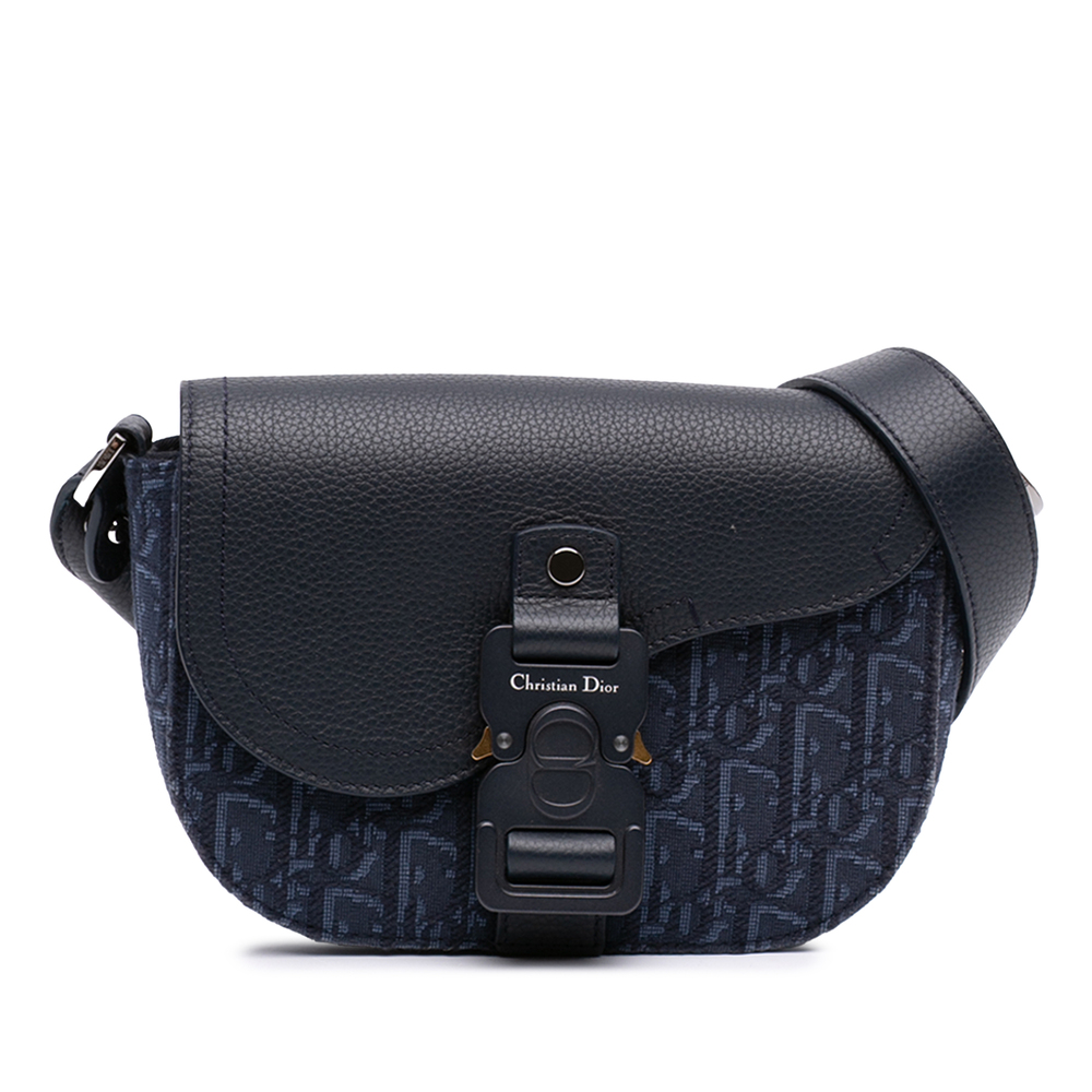 Pre-Loved Dior Mini Oblique Canvas Saddle Buckle Messenger Bag